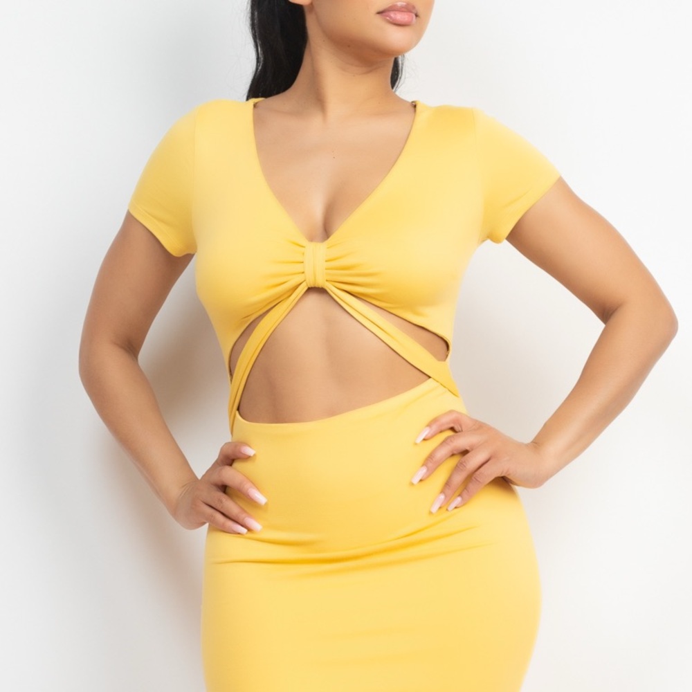 Yellow Cut-Out Knot Front Top